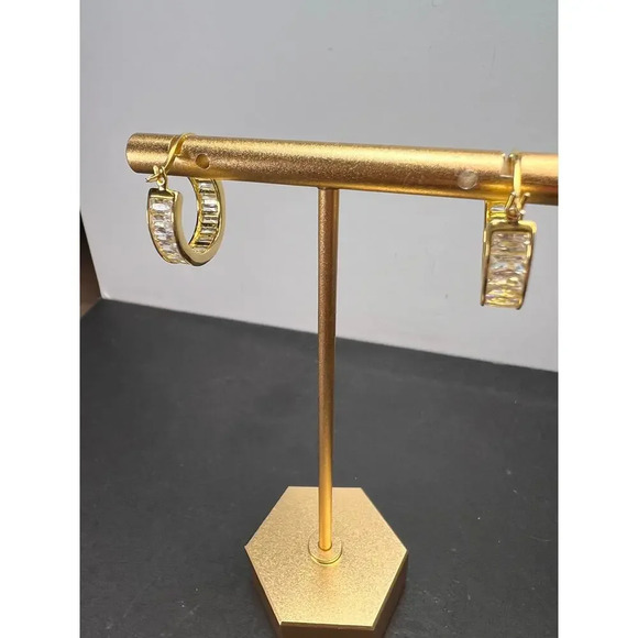 CZ huggie hoop earrings in yellow gold over sterling silver187 - Picture 7 of 11